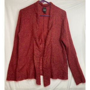 Eileen Fisher Womens Red Open Front Cardigan Sweater Cashmere Mohair Wool Sz Med